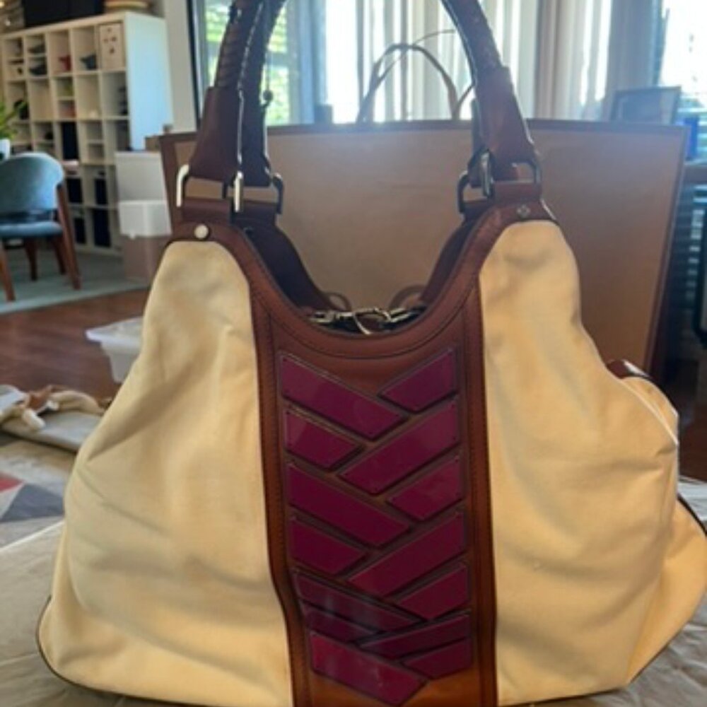 Cole Haan White and Magenta Hobo Bag